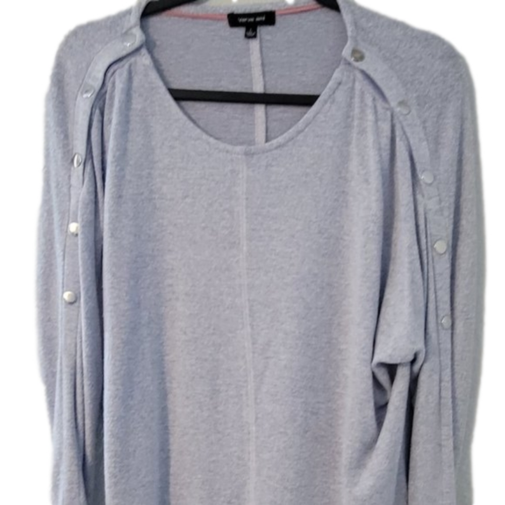 Womens Verve Ami Light Blue Long Sleeve Top with Silver Button Accents